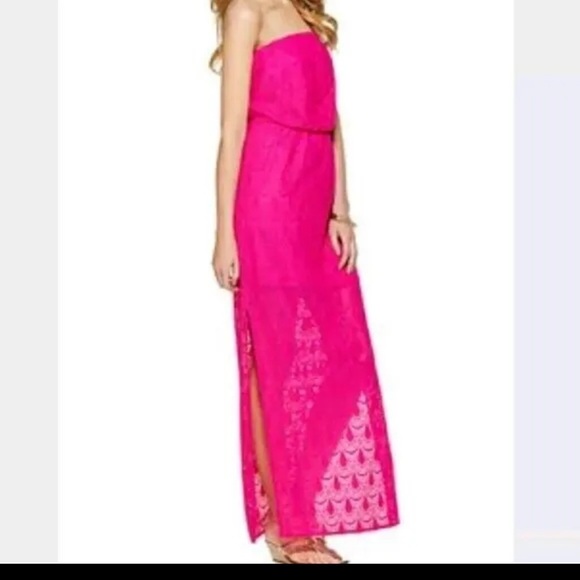 Lilly Pulitzer Emmet Bright Pink / Magenta strapless lace Maxi Dress Sz XS - Picture 2 of 11